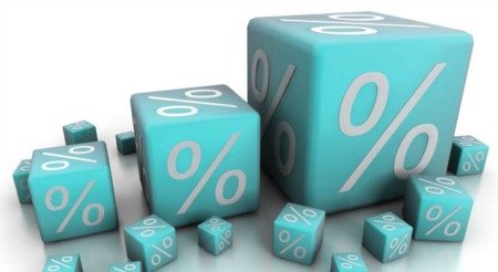 3D illustration of ascending teal cubes with white percentage symbols, representing market growth and statistical trends.