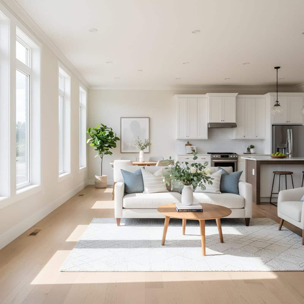 Living area interior of a luxury house in California.